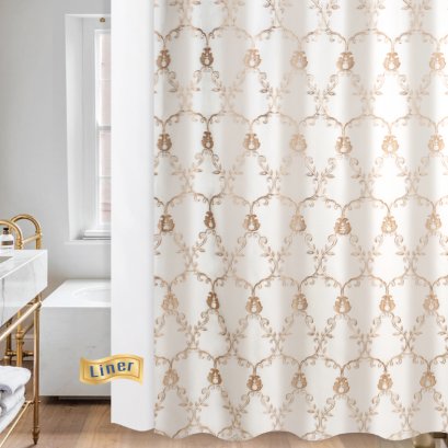 ผ้าม่านห้องน้ำเนื้อผ้าพิเศษ 2 ชั้นปักลวดลายสวยงาม