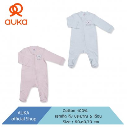 Auka. Long sleeve jumpsuit. There are feet.