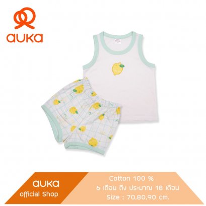 Auka ชุดเสื้อแขนสั้น คู่ กางเกงขาสั้น เด็ก 6 -24 เดือน,Collection Cocoa Lemon