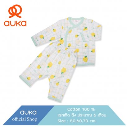 Auka ชุดเสื้อแขนยาวคอป้าย คู่ กางเกงขายาว เด็กแรกเกิด - 6 เดือน,Collection Cocoa Lemon