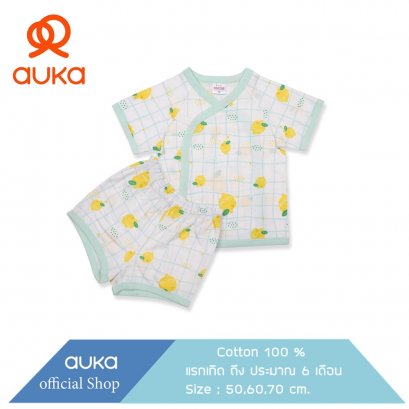 Auka ชุดเสื้อแขนสั้นคอป้าย คู่ กางเกงขาสั้น เด็กแรกเกิด - 6 เดือน,Collection Cocoa Lemon
