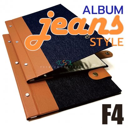 แฟ้มเมนูอาหารปกผ้ายีนส์คาดหนัง F4