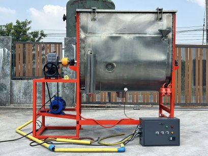 เครื่องผสมแนวนอนแบบสเตนเลส ขนาด 500 ลิตร ห้องและใบสเตนเลสแบบลิบบอน / มีระบบฮีทเตอร์ให้ความร้อน 380V