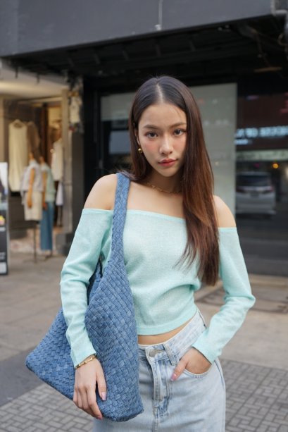 Odile Mint Off-Shoulder Knit Top S15BL02GR