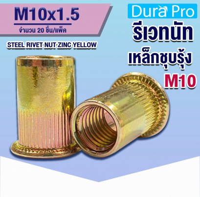 รีเวทนัทเหล็กชุบซิ้งค์รุ้ง ( RIVET NUT STEEL ZINC YELLOW ) เบอร์ M10