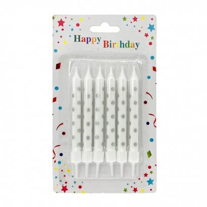 เทียนสั้น6แท่ง-ลายจุด(สีเงิน)