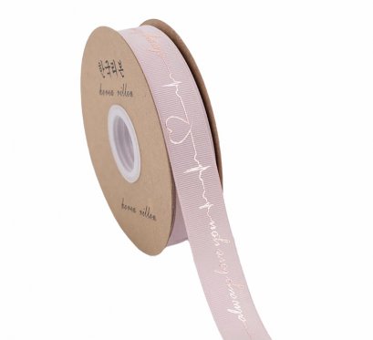 ริบบิ้นลายคลื่นหัวใจ-สีชมพูตุ่น