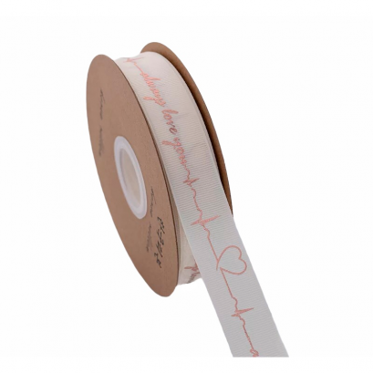 ริบบิ้นลายคลื่นหัวใจ-สีครีม (ยาว50หลา)