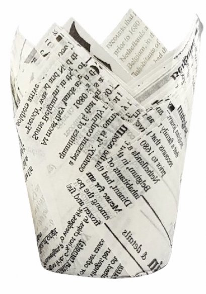 ถ้วยกระทงทรงทิวลิป (ลายหนังสือพิมพ์--สีขาว)