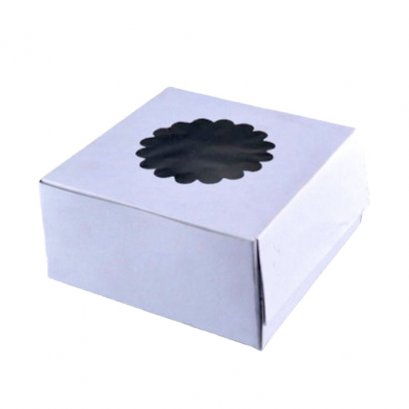 ก.24.5xย.24.5xส.9.5cm  กล่องเค้กสีขาว + เจาะหน้าต่าง (2 ปอนด์)