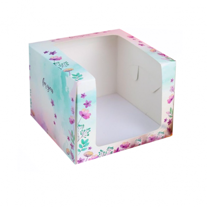 ก.20.5xย.20.5xส.16 cm กล่องเค้ก 1 ปอนด์ ลาย ฟลอร่า หน้าต่างวีเชฟ