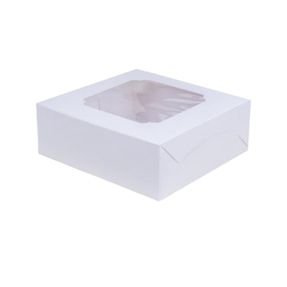 ก.24.5xย24.5xส.10.5 cm กล่องเค้ก 2 ปอนด์ สีขาว หน้าต่างกว้าง