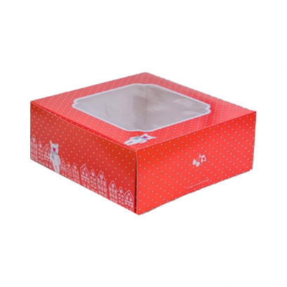 ก.24.5xย24.5xส.10.5 cm กล่องเค้ก 2 ปอนด์ สีแดงจุดขาว
