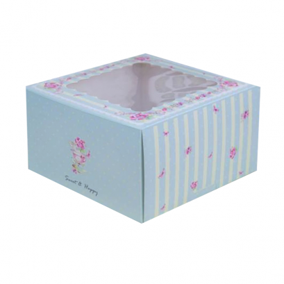 ก.24.5xย.24.5xส.15 cm กล่องเค้ก 2 ปอนด์ มิ้นต์กุหลาบลายทาง (ทรงสูง)