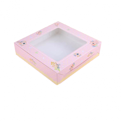 ก.26.5xย26.5xส.6.5 cm กล่องเค้ก 3 ปอนด์ทรงเตี้ย ชมพูดอกพิโอนี่