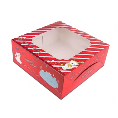 ก.26.6xย26.6xส.10.5 cm กล่องเค้ก 3 ปอนด์ ลายแฮปปี้เนส เรด