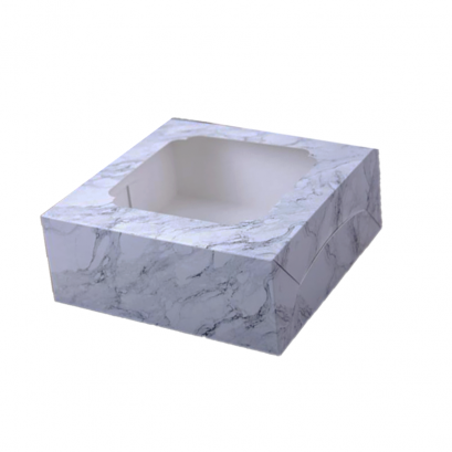 ก.24.5xย24.5xส.10.5 cm กล่องเค้ก 2 ปอนด์ ลายหินอ่อนขาว