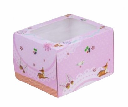 ก.12.5xย.15xส.10 cm กล่องเค้ก 2 ชิ้นสูง สีชมพูจุดเหลือง(กวาง)