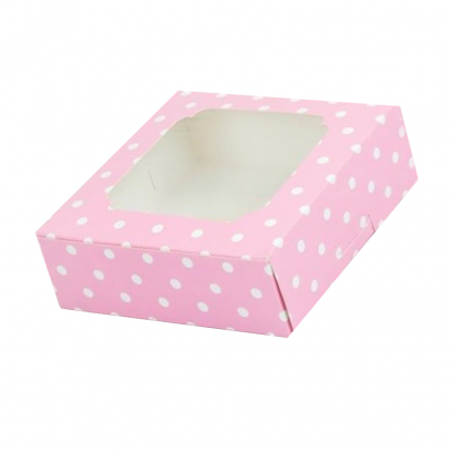 ก15xย.15xส.5 cm กล่องชิฟฟ่อน ชมพูพื้นจุดขาวใหญ่