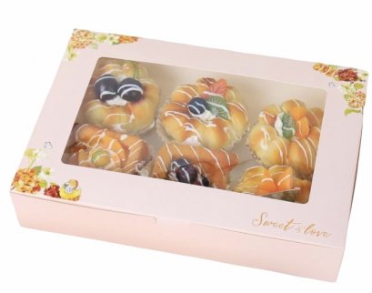 ก20xย.28.5xส.5.5 cm กล่องทรงแบน ลายฟลอร่า แอนด์ คัพเค้ก