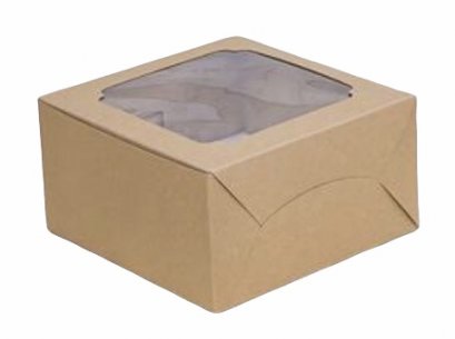 ก.16.6xย.16.6xส.9 cm กล่องคัพเค้ก 4 ชิ้นคราฟ หน้าต่างกว้าง