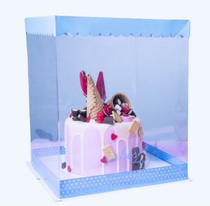 ก.25.7xย.25.7xส31.5 cm กล่องเค้กพลาสติก 2 ปอนด์ ทรงสูง สีฟ้า