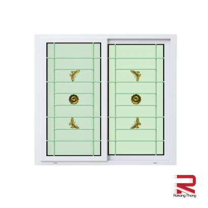 White UPVC Sliding Window with Wrought Iron + Double Glass