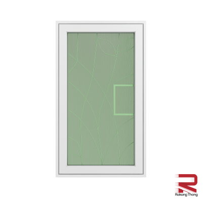 หน้าต่างอลูมิเนียมบานเปิด พร้อมเหล็กดัดลายใบไม้และมุ้งลวด สีขาว WINKING