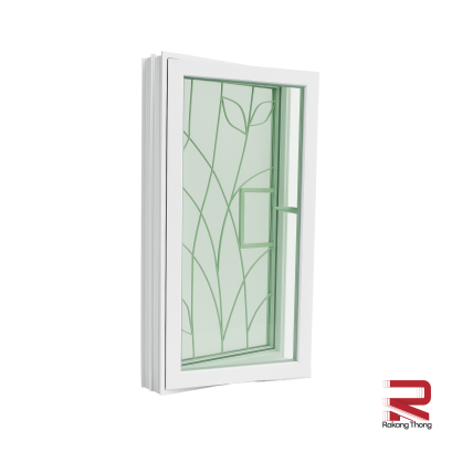 หน้าต่างอลูมิเนียมบานเปิด พร้อมเหล็กดัดลายใบไม้และมุ้งลวด สีขาว WINKING