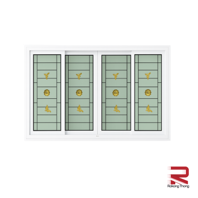 หน้าต่างบานเลื่อนUPVC 4 ช่องมีเหล็กดัด+กระจก 2 ชั้น