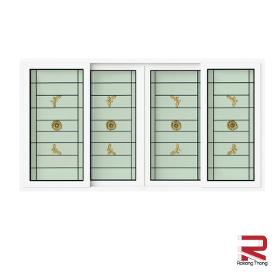 หน้าต่างบานเลื่อนUPVC 4 ช่องมีเหล็กดัด+กระจก 2 ชั้น