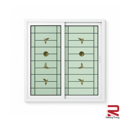 หน้าต่างบานเลื่อนUPVCสีขาวมีเหล็กดัด+กระจก 2 ชั้น