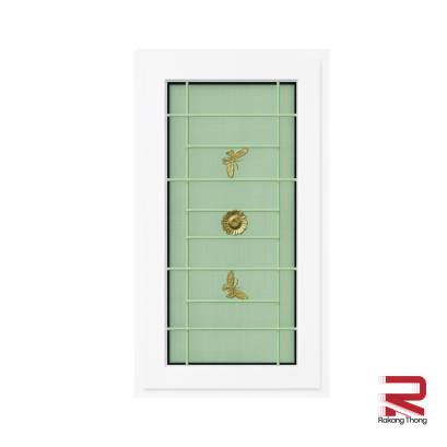 หน้าต่างบานเปิดUPVCสีขาวมีเหล็กดัด+กระจก 2 ชั้น