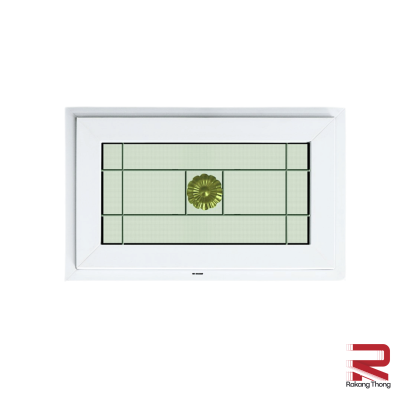 หน้าต่างบานกระทุ้งUPVCสีขาวมีเหล็กดัดกระจก 2 ชั้น