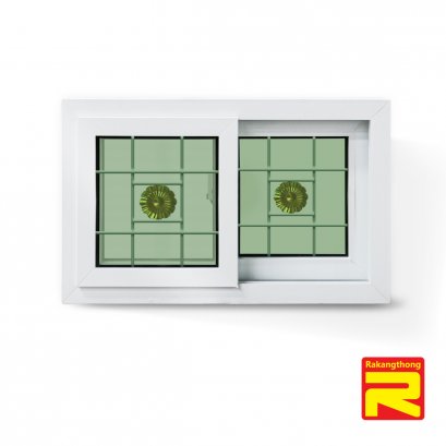 หน้าต่างบานเลื่อนUPVCสีขาวมีเหล็กดัดกระจก 2 ชั้น