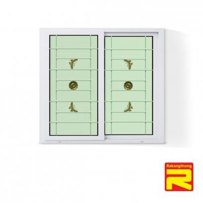 หน้าต่างบานเลื่อนUPVCสีขาวมีเหล็กดัด+กระจก 2 ชั้น