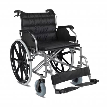 รถเข็นผู้ป่วยรุ่นเบาะกว้าง วีลแชร์ เหล็กพ่นสี ล้อแม็กยางตัน