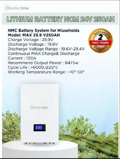 LITHIUM BATTERY NCM 25.9V 250AH 6.47KW