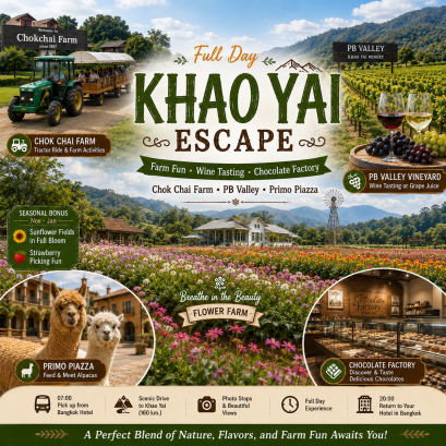 036PVT	Full day Khao Yai Chok Chai Farm + Chocolate Factory +  STEAK LUNCH  + Guide
