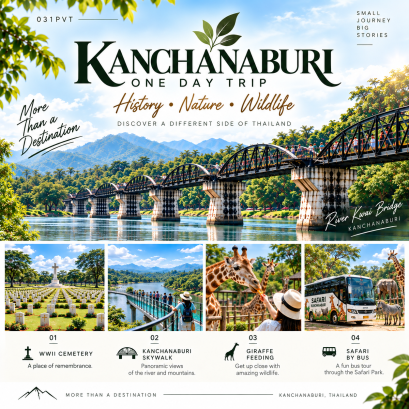 031PVT	Kanchanaburi , World War II Cemetary + Safari Kanchanaburi Girafft Feeding +  Lunch + Guide
