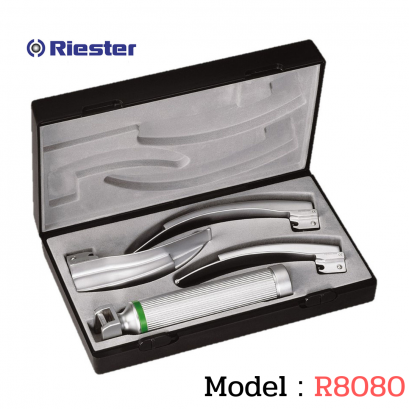 เครื่องมือส่องหลอดลม Laryngoscope รุ่น R8080 Ri-Modul Macintosh (Fiber Optic) , blade โค้ง 2,3,4 XL 2.5V C Handle (แบบไม่หุ้มท่อนำแสง) Riester , Germany