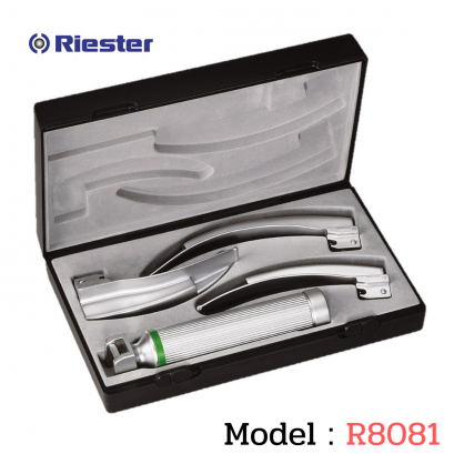 เครื่องมือส่องหลอดลม Laryngoscope รุ่น R8081 Ri-Modul Macintosh (Fiber Optic) , blade โค้ง 2,3,4 LED 2.5V C Handle (แบบไม่หุ้มท่อนำแสง) Riester , Germany