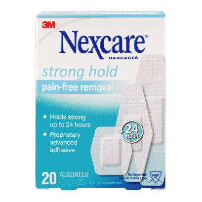 Nexcare™ Strong Hold Pain-Free Removal Bandages 3 ขนาด (20ชิ้น/กล่อง) สำหรับผิวบอบบาง ผิวเด็กอ่อนและผู้สูงอายุ