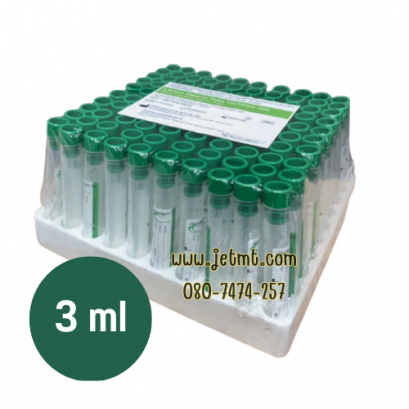 หลอดเก็บเลือด Lithium Heparin  Tube Non-vac ขนาด 3 ml (100หลอด/ถาด)