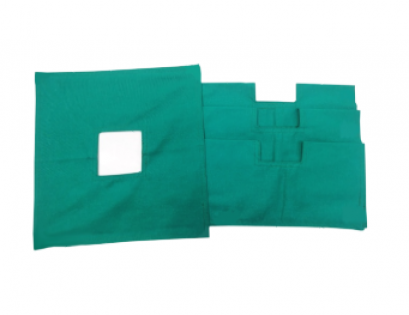 ผ้าสี่เหลี่ยมเจาะกลางสีเขียว 12x12 นิ้ว (มีสาย)