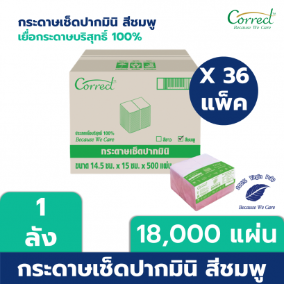 กระดาษเช็ดปาก Mini Nakin สีชมพู ยี่ห้อ CORRECT