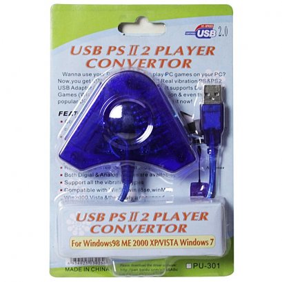 USB Dual Player สายอะแดปเตอร์สำหรับ PS2 Controller PC USB 2.0 Blue - INTL