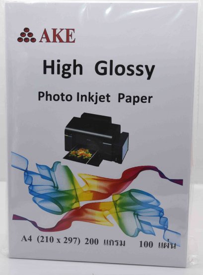 กระดาษโฟโต้ High Glossy Photo Inkjet  A4 200 แกรม AKE