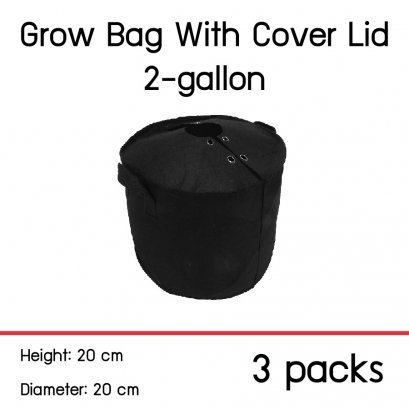 แพ็ค 3! ถุงปลูกต้นไม้แบบผ้า ขนาด 2 แกลลอน สูง 20ซม เส้นผ่าศูนย์กลาง 20ซม พร้อมฝาปิดเก็บความชื้นในดิน Smart Grow Bag 2-Gallon Height 20cm Diameter 20cm Fabric Pot with cover