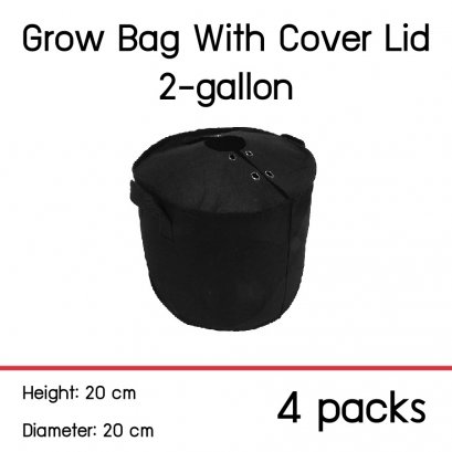 แพ็ค 4! ถุงปลูกต้นไม้แบบผ้า ขนาด 2 แกลลอน สูง 20ซม เส้นผ่าศูนย์กลาง 20ซม พร้อมฝาปิดเก็บความชื้นในดิน Smart Grow Bag 2-Gallon Height 20cm Diameter 20cm Fabric Pot with cover